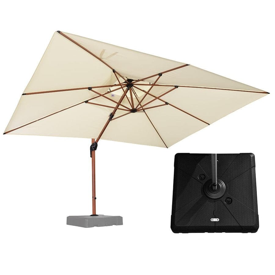 PURPLE LEAF 9 x 12ft Double Top Deluxe Wood Pattern Rectangle Patio Cantilever Umbrella with Base