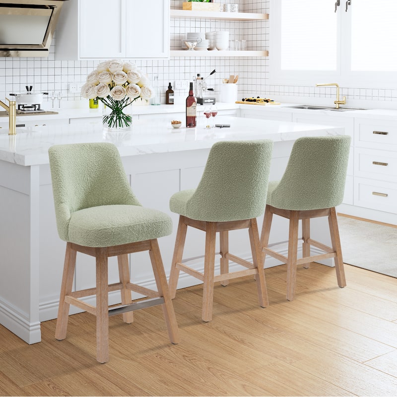Boucle Polyester Upholstered Swivel Counter Stool - Foot Glides (Set of 3) - Desert Sage