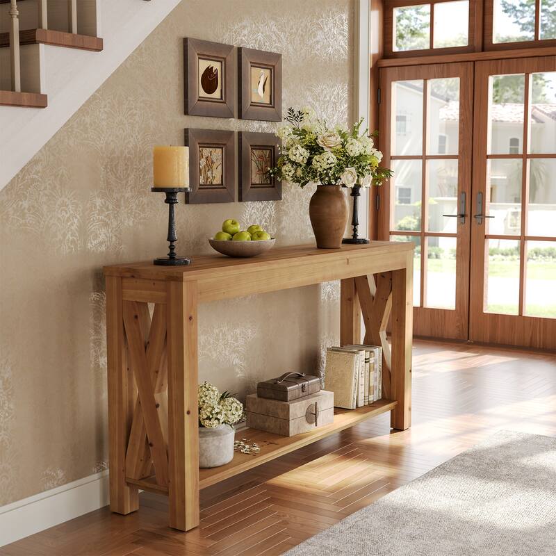 Solid Wood Console Table for Entryway, 63-Inch Long Narrow Sofa Table - 63" L x 13.8" W x 33.5" H