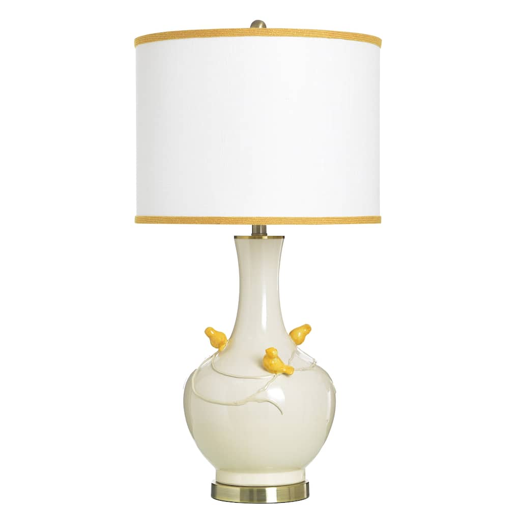 StyleCraft Ceramic Table Lamp - Solin Cream & Yellow - White Shade