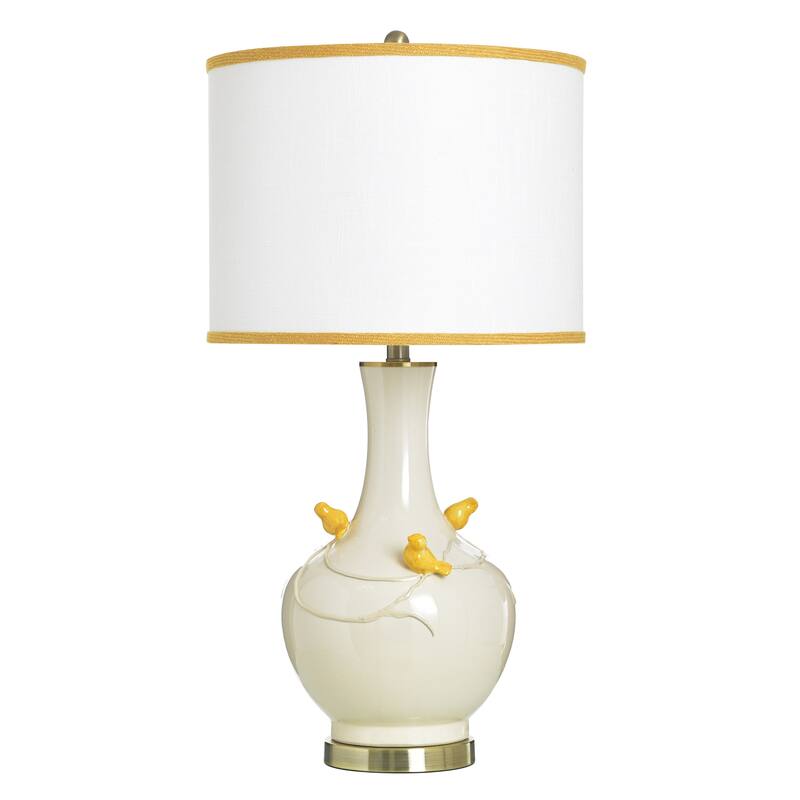 StyleCraft Ceramic Table Lamp - Solin Cream & Yellow - White Shade - Solin Cream, Yellow, White