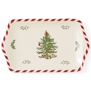 Spode Christmas Tree Peppermint Dessert Tray - 12" L x 7.25" W