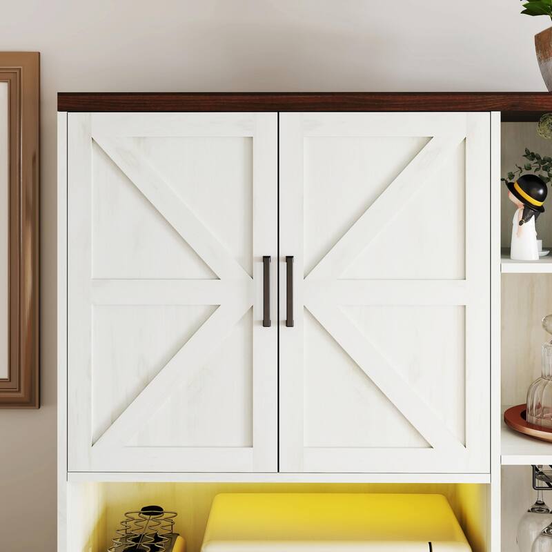 71" Farmhouse Pantry Cabinet - Hutch with Charging Station
