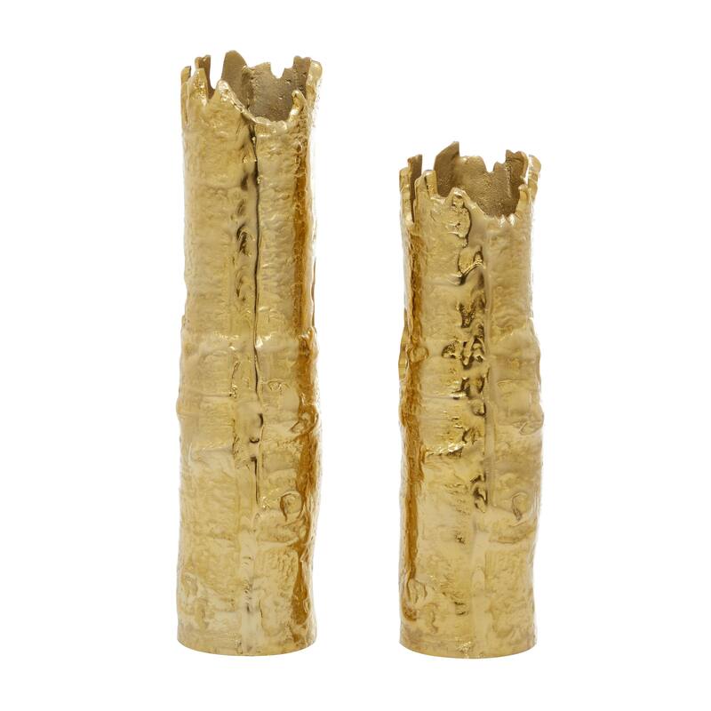 Aluminum Metal Tree Trunk Inspired Decorative Vase - Set of 2 Gold or Silver - CosmoLiving by Cosmopolitan