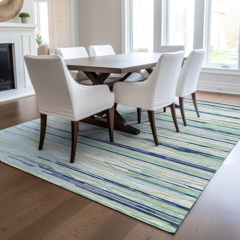 Machine Washable Indoor/ Outdoor Modern Stripe Chantille Rug
