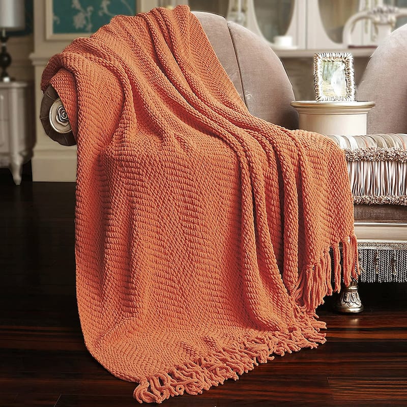 Knitted Tweed Couch Throw - 50" x 60" - Rust
