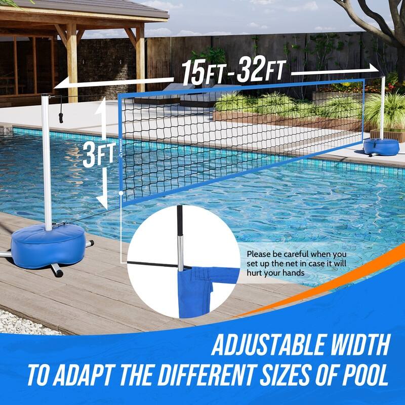 15ft-32ft Length Pool Volleyball Net Set with Weighted Base for Family Entertainment