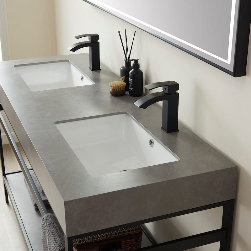Funes 60" Double Vanity, Metal Support with Stone Top without Mirror - 60''x22''