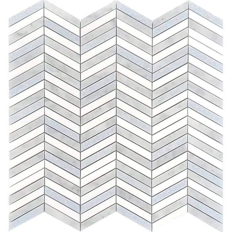 Apollo tile 12 x 12 Nubes Polished Thassos, Bianco Carrara, Blue Celeste Marble Tile (5 sq ft/case) - 5 Pack