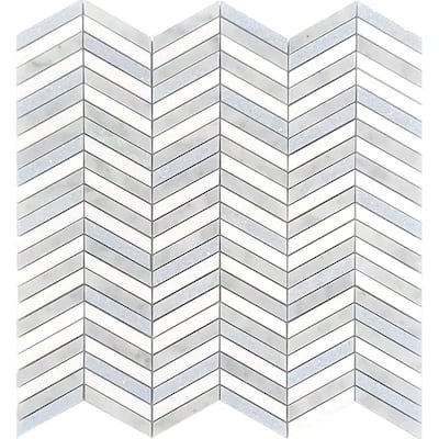 Apollo tile 12 x 12 Nubes Polished Thassos, Bianco Carrara, Blue Celeste Marble Tile (5 sq ft/case) - 5 Pack