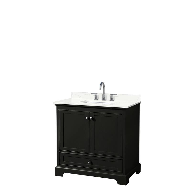 Deborah 36-inch Single Vanity, Quartz Top - Dark Espresso, Chrome Trim, Giotto Quartz Top