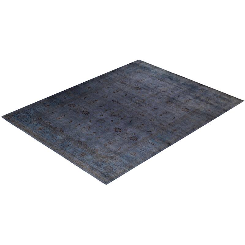 Overton Hand Knotted Wool Vintage Inspired Modern Contemporary Overdyed Gray Area Rug - 9' 1" x 12' 1"