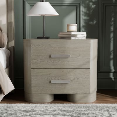 Furniture of America Weegin Modern White Oak Wood 2-Drawer Nightstand with USB Ports