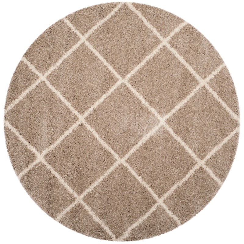 SAFAVIEH Hudson Shag Estella Diamond Trellis 2-inch Thick Rug - 11' Round - Beige/Ivory - Round