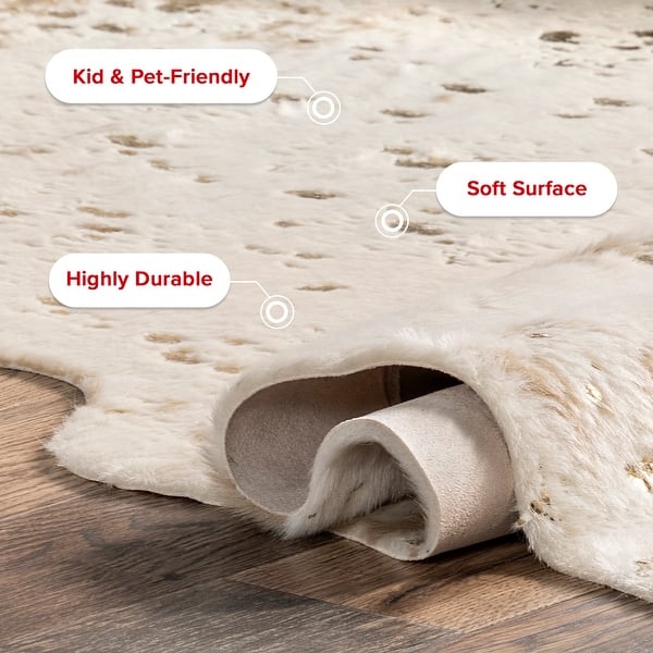 dimension image slide 4 of 6, Nuloom Iraida Contemporary Faux Cowhide Area Rug