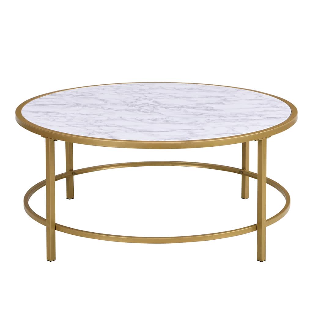 HomeRoots 36" White And Gold Faux Marble Round Coffee Table - 36