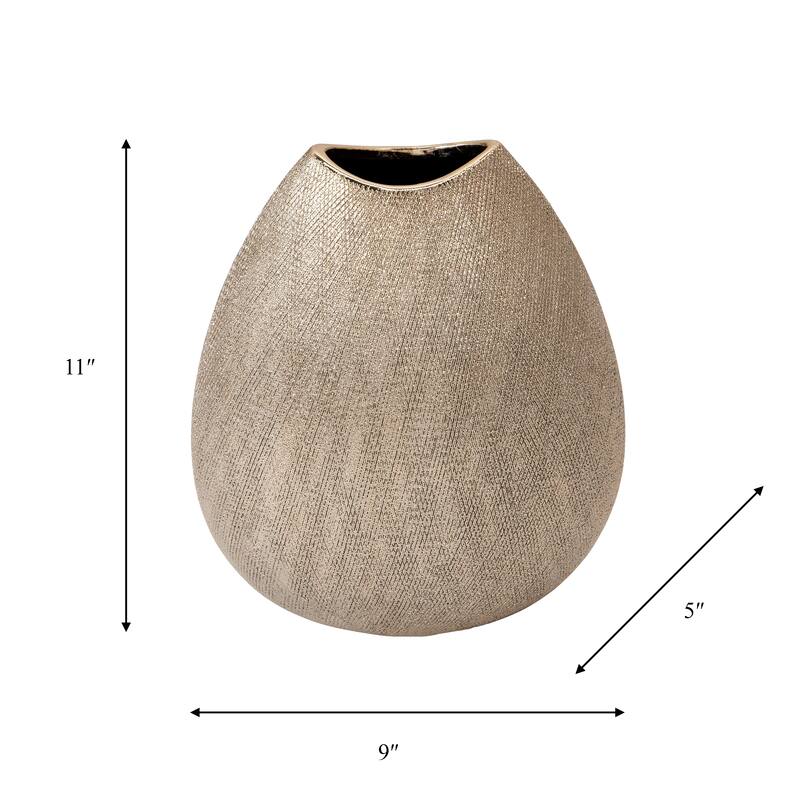 Sagebrook Home Glam Textured Organic Ceramic Table Vase, Champagne, 9 L x 5 W x 11 H