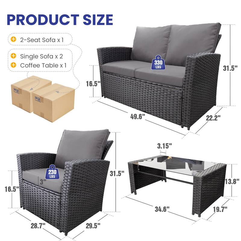 5-Piece Wicker Outdoor Sofa Set with Fire Pit Table