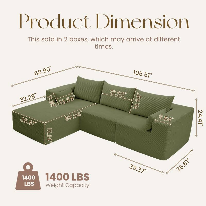 Modern L-Shaped Cloud Modular Sectional Sofa with Chaise Lounge