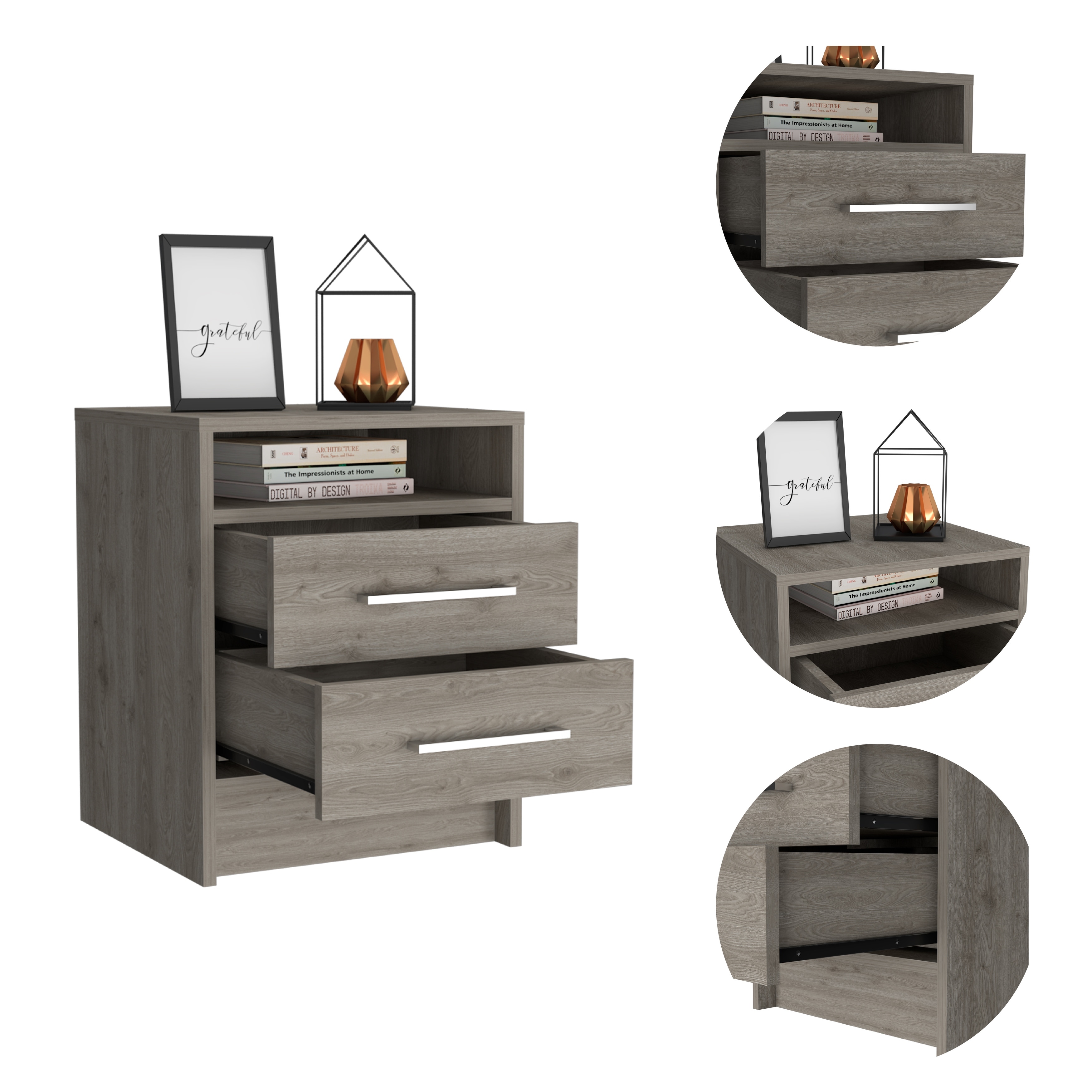 Modern 2-Drawer 1-Shelf Rectangle Nightstand