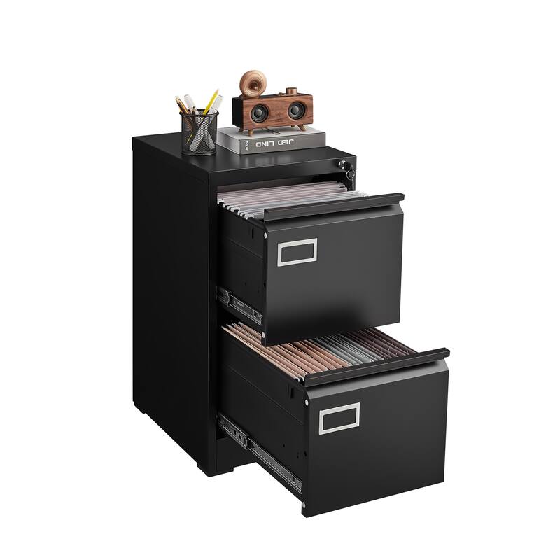 Modern 2-Drawer Filing Cabinet, Vertical File Cabinet with Lock and Silent Slide Rail Adjustable Rod, for Home Office