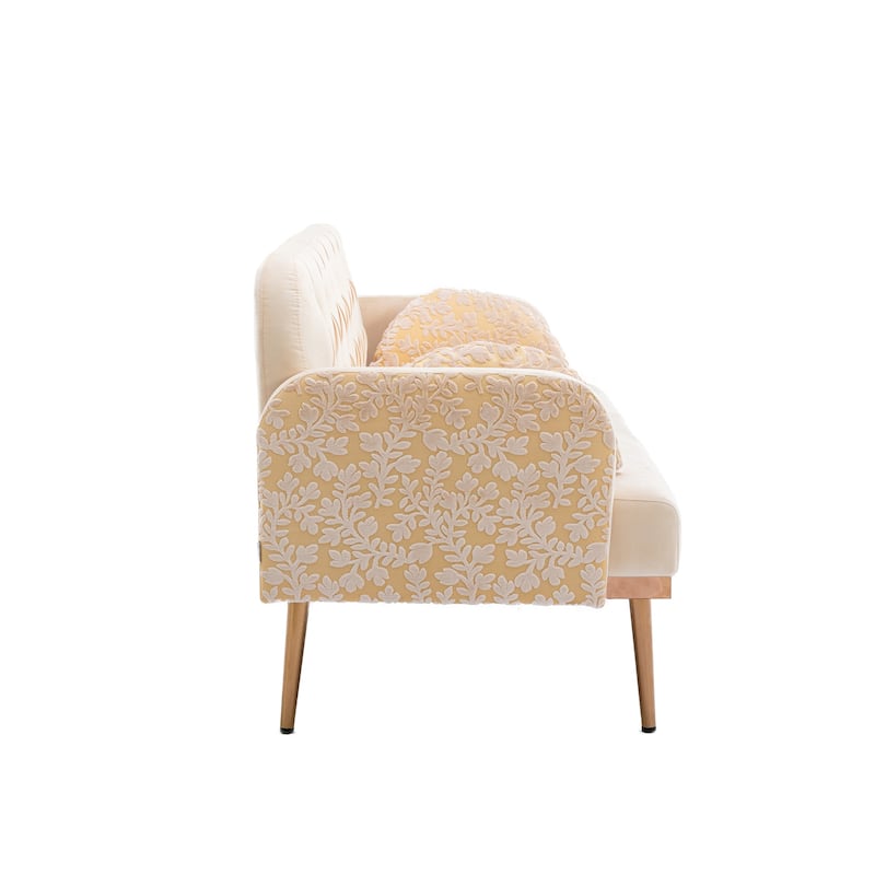 Tufted Cushions Sofa Loveseat Velvet Upholstered Floral Pattern Accent ...