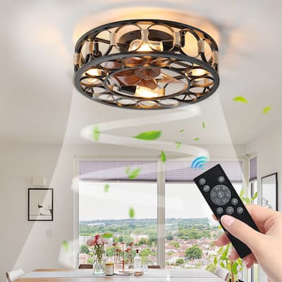 20 in. W x 6 in. H Iron Ceiling Fan in Black with LED Lights - 20" x 6" in