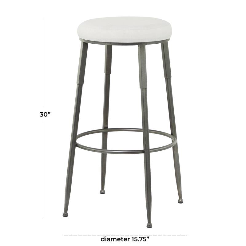 Metal Bar Stool with Cream Cotton Seat - Gray - Roche River Decor