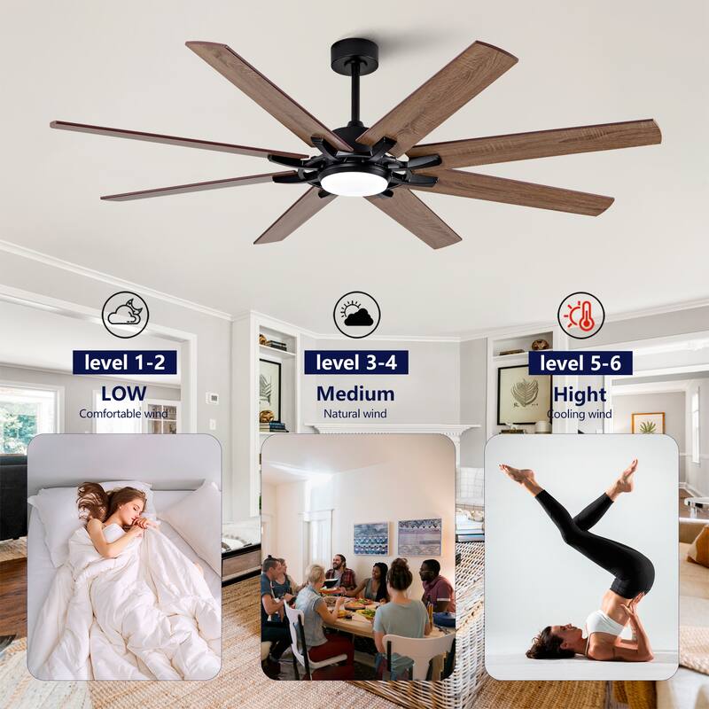 72" 8-Blade Ceiling Fan with Remote Control, Reversible Dimmable Fan Light, 6-Speed Quiet DC Motor