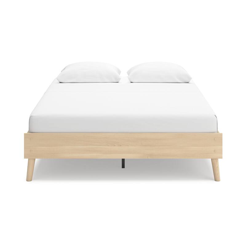 Abis Queen Platform Bed, Natural Brown Wood, Low Profile Tapered Legs