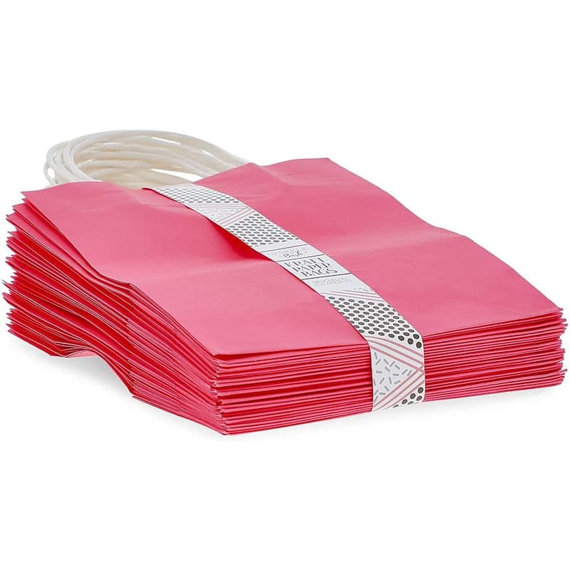 Sparkle and Bash 25 Pack Medium Paper Gift Bags with Handle for Birthday Party (8 x 10", Pink)