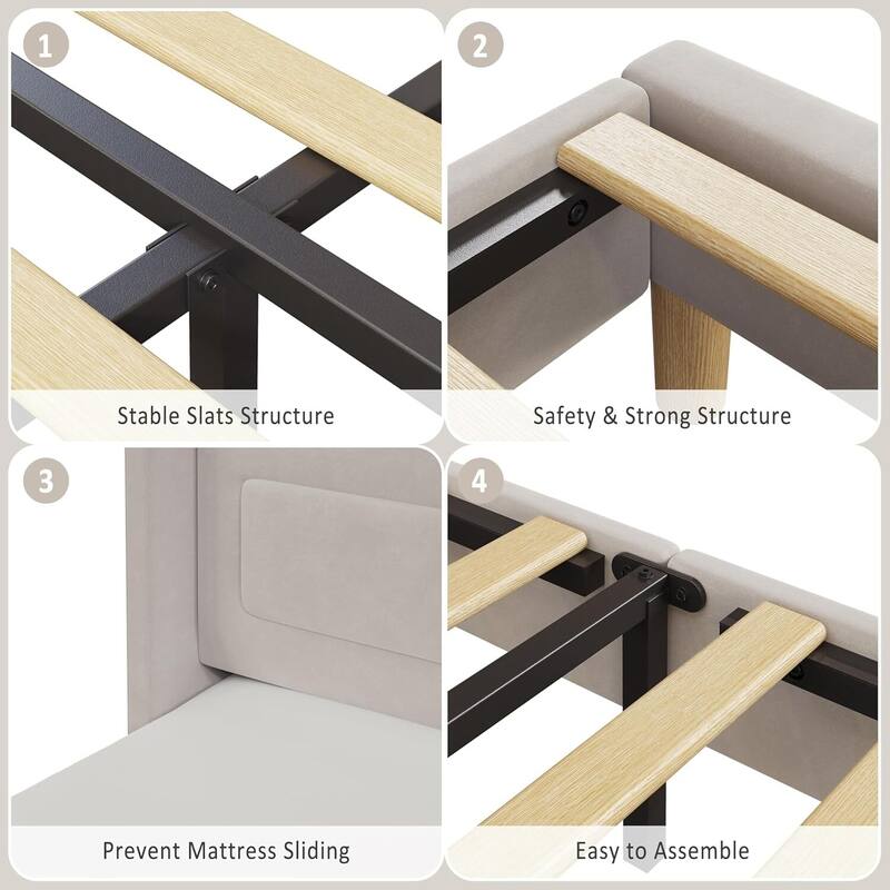 Twin Size Upholstered Velvet Platform Bed Frame for Kids with LED Lights Bookcase Headboard