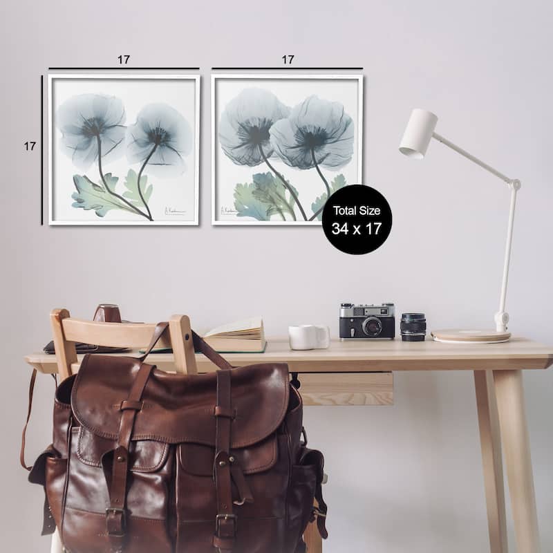 Stupell Luminous Sapphire Florals Framed Giclee Art Design By Albert Koetsier (Set of 2)