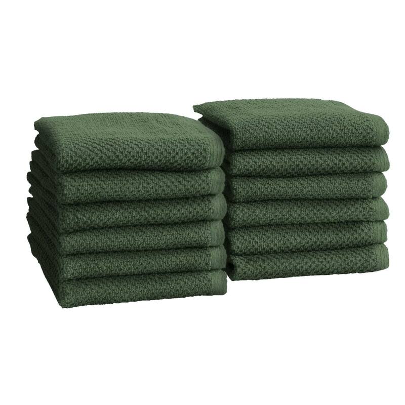 Linery & Co. Luxury Cotton Textured Bath Towel - Washcloth (Pack of 12) - Forest Green