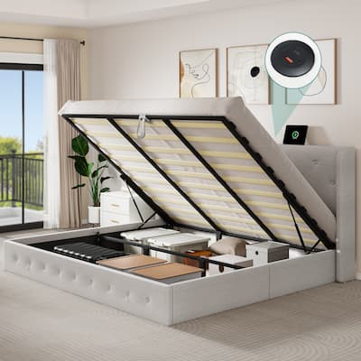 Moasis Queen Upholstered Headboard Platform Beds Lift Up Storage Bed