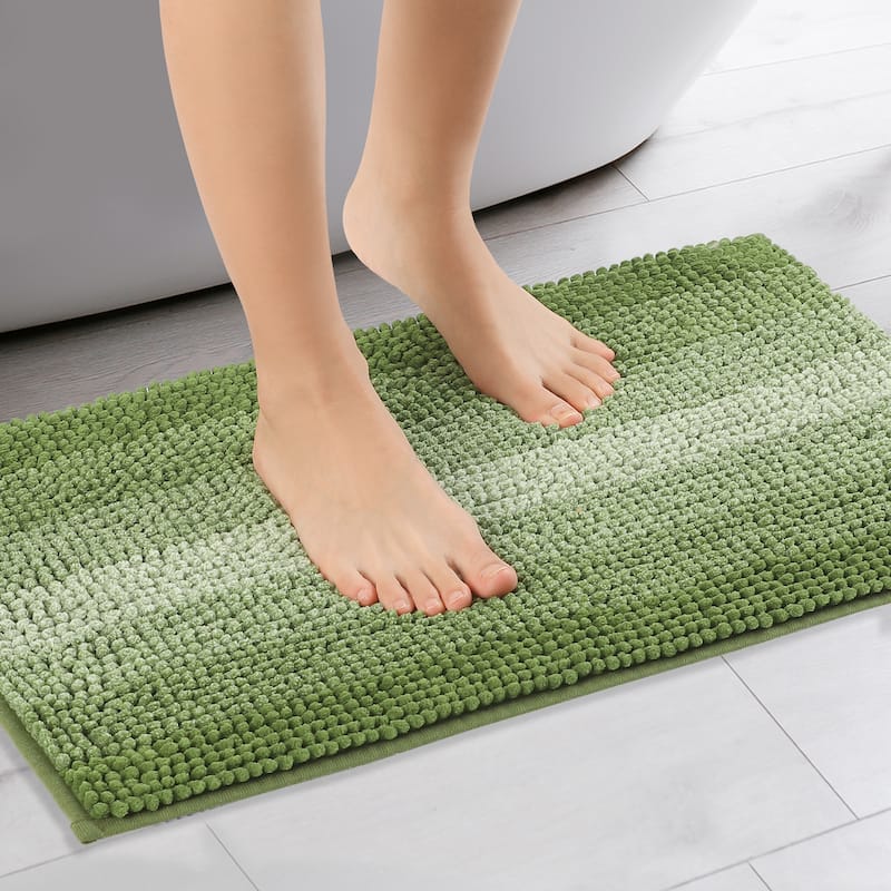 Contrasting Color Striped Bathroom Rugs, Non-Slip Plush Shaggy Bath Carpet, Bath Mats - Green - 16" x 24"