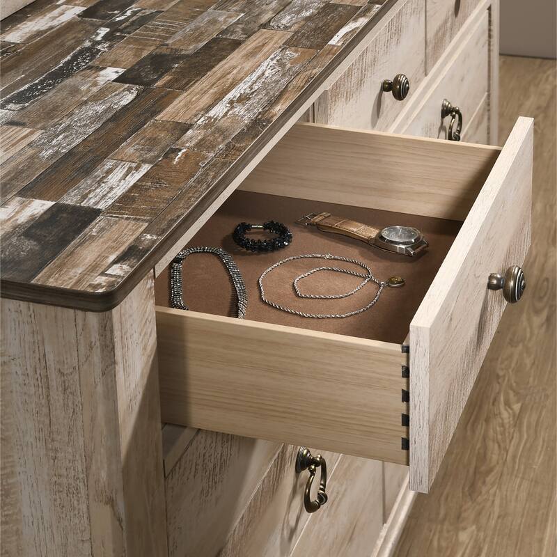 Roundhill Furniture Imerland Contemporary White Wash Finish 4-Piece Bedroom Set, King