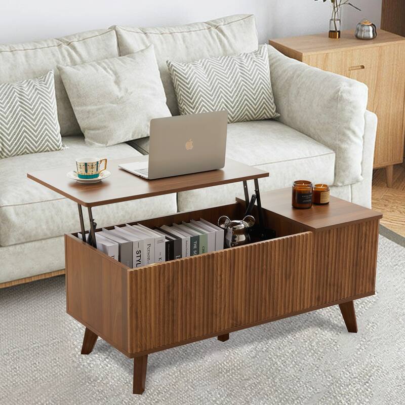 39.37 in. Wood Rectangular Lift-top Coffee Table Open Shelf