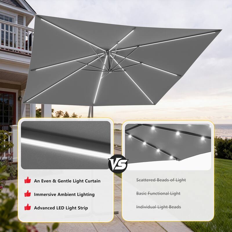Outdoor 8.2x8.2FT LED lighted Patio Offset umbrella for Garden