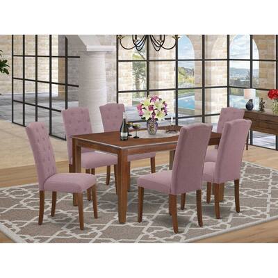 HomeStock 7-Piece Rectangle Mahogany Finish Solid Wood Top Dining Table with 6-Parson Chairs with Lattice Back
