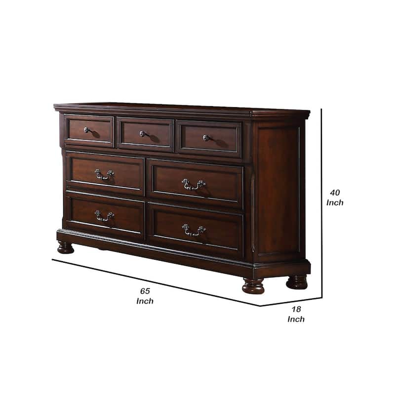 Wooden Dresser with Seven Drawers and Bun Feet, Brown