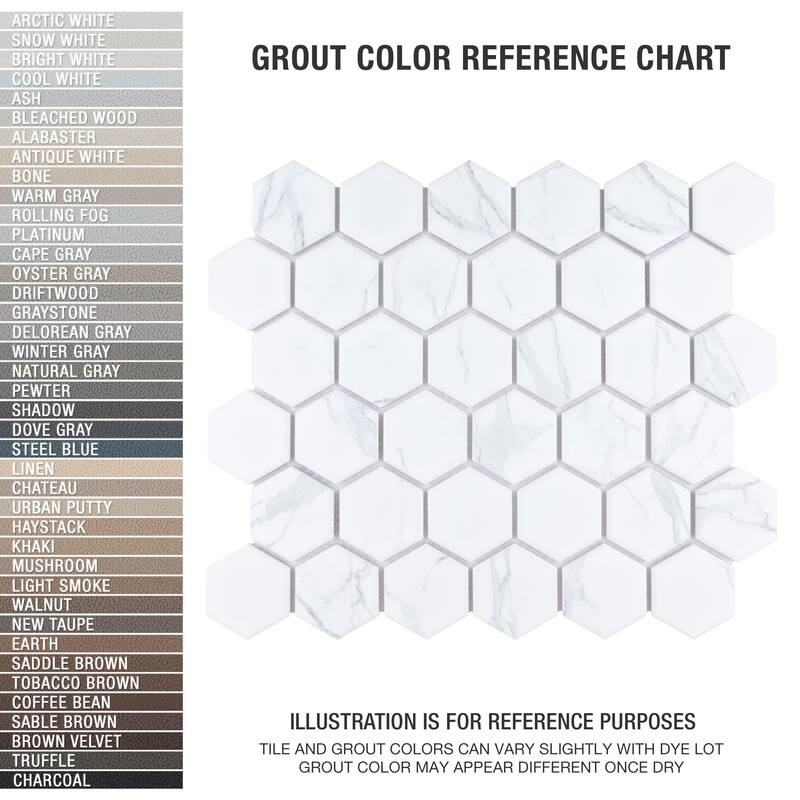 Merola Tile Carrione 2" Hex Matte Carrara 11-1/8" x 12-5/8" Porcelain Mosaic Floor and Wall Tile