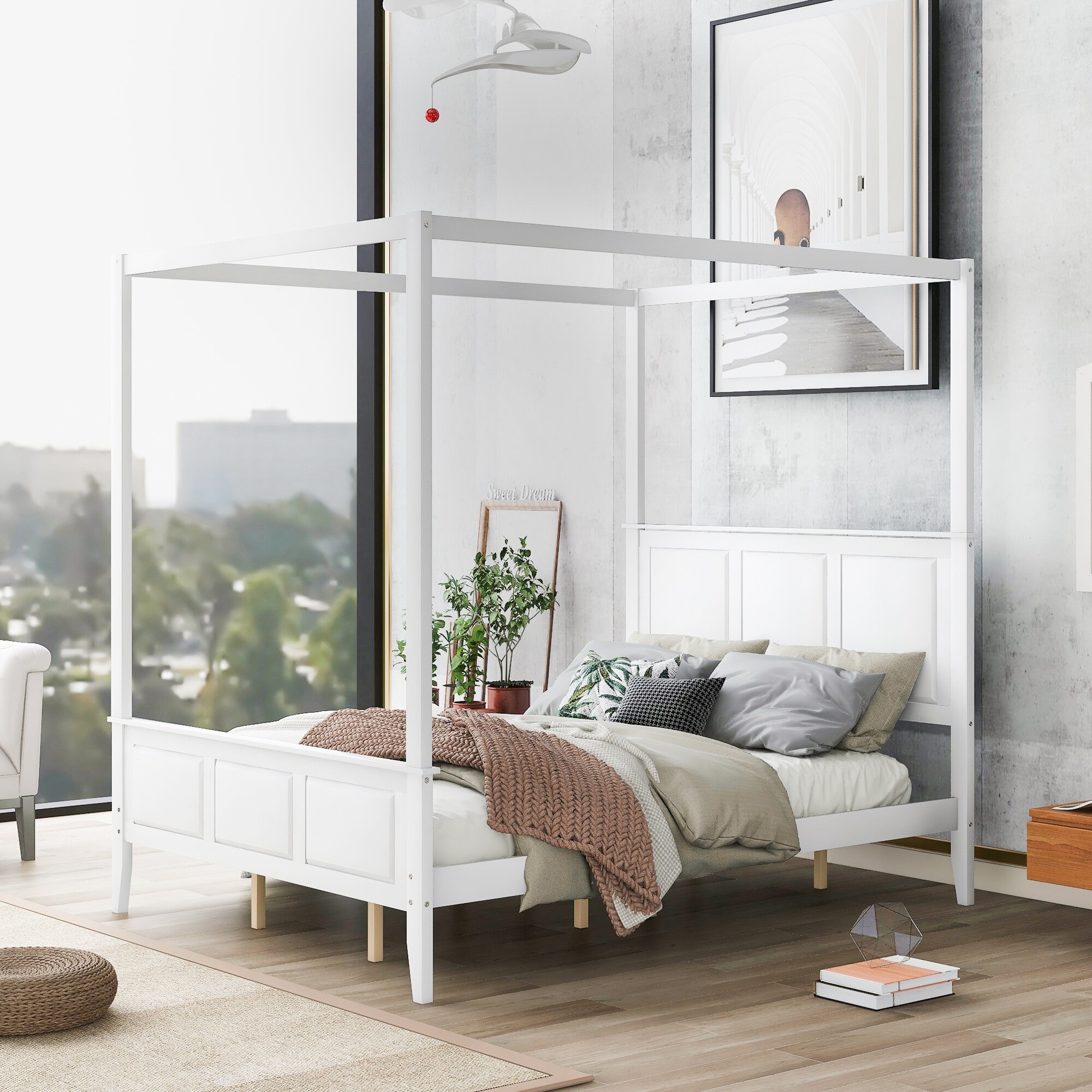 White canopy bed full on sale size