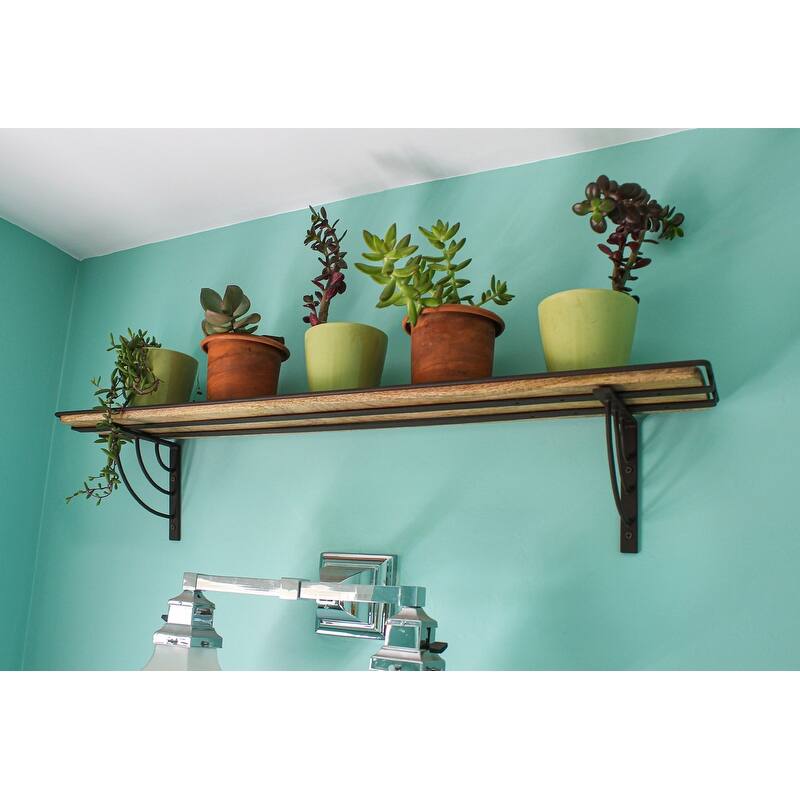Achla Designs 36" W Rectangle Roman Bronze and Natural Wood/Wrought Iron Windowsill Plant Shelf