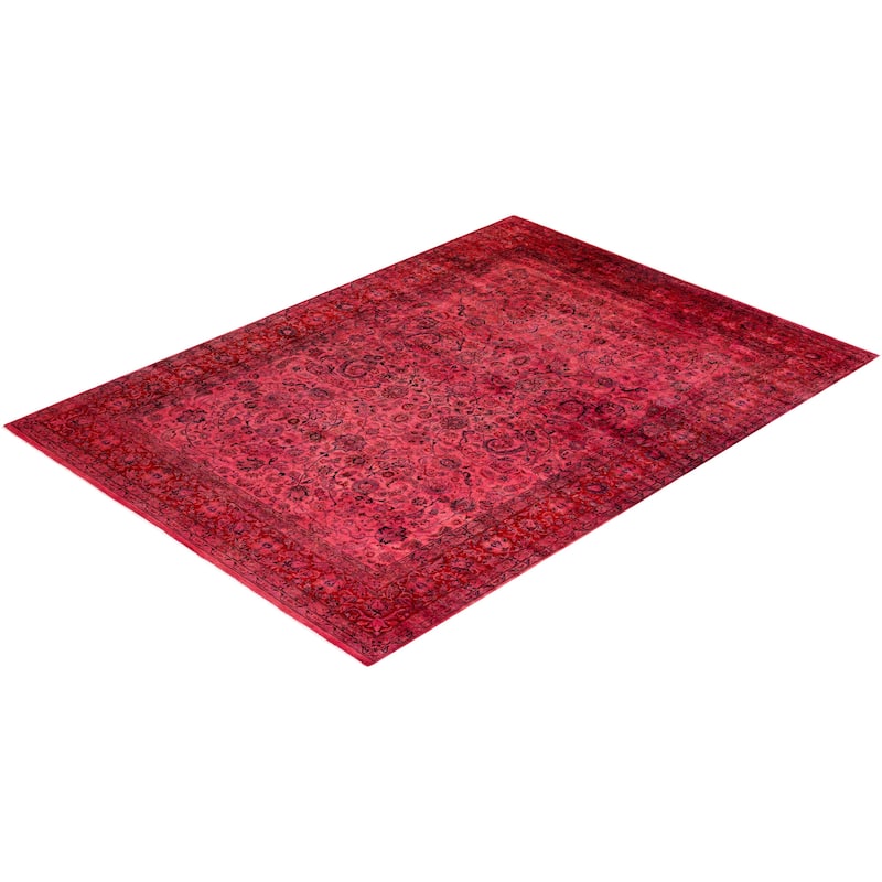 Overton Hand Knotted Wool Vintage Inspired Modern Contemporary Overdyed Pink Area Rug - 9' 3" x 11' 8"