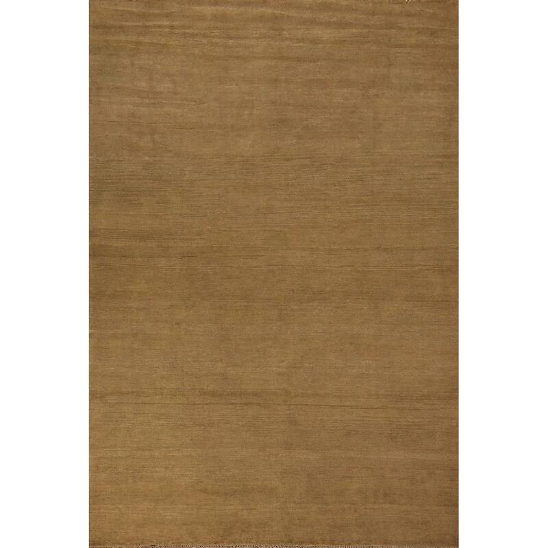 Modern Gabbeh Oriental Area Rug Hand-Knotted Green Wool Carpet - 7'5" x 9'9"