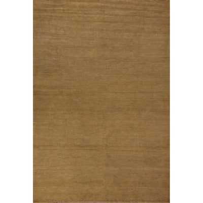 Modern Gabbeh Oriental Area Rug Hand-Knotted Green Wool Carpet - 7'5" x 9'9"