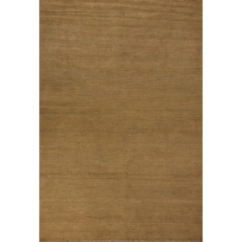 Modern Gabbeh Oriental Area Rug Hand-Knotted Green Wool Carpet - 7'5" x 9'9"