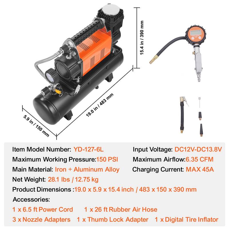 Air Compressor with Digital Pressure Gauge Tire Inflator for Trucks Car SUV