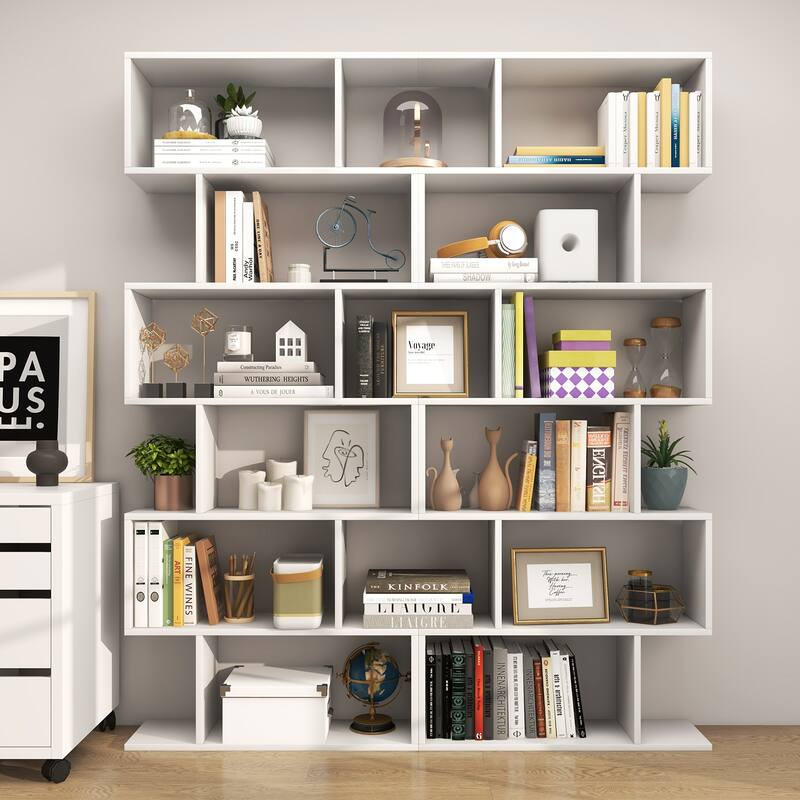 S-Shaped 6-Tier Freestanding Bookshelf with Open Storage Shelves for Living Room or Bedroom